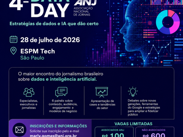Faltam poucas vagas para o 4º DATA DAY, da ANJ, em 28 de julho